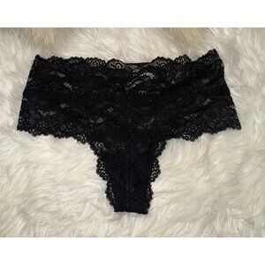 Skarlett Blue Goddess Lace Trim Hi Rise Thong Panty Womens S Small Black 371101
